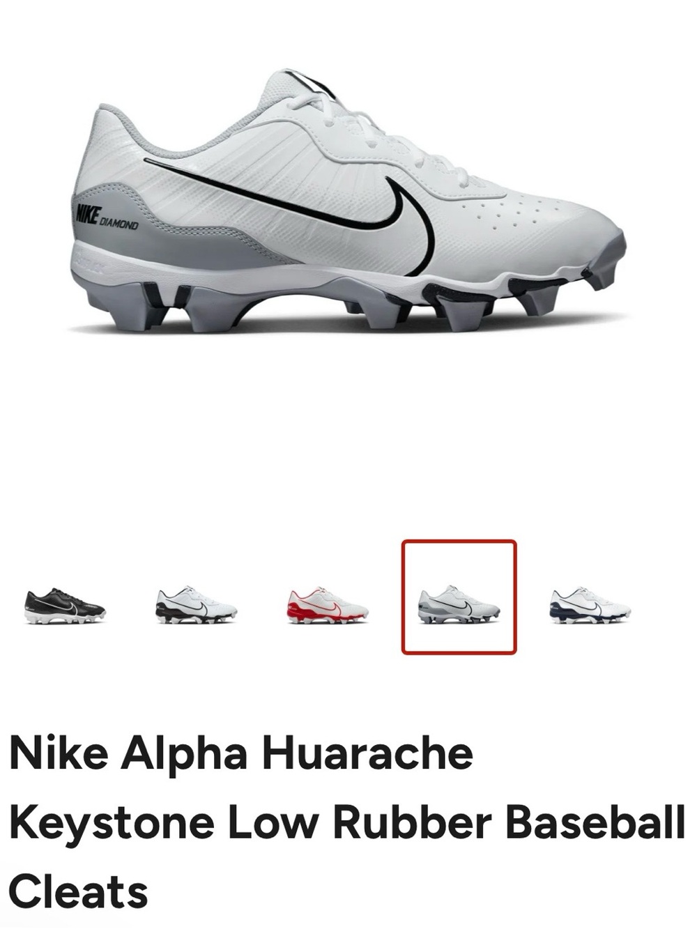 Nike Alpha Huarache Keystone Low Baseball Cleats - White, Gray & Black